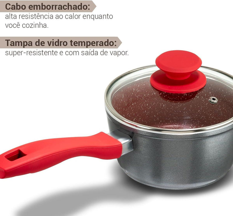 Panela Redstone com Tampa de Vidro 1,4L - Loja Online
