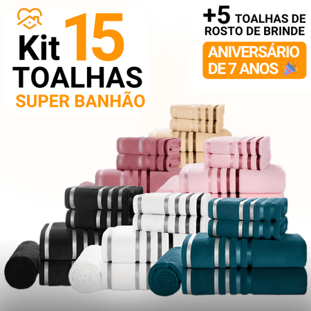 Kit 15 Toalhas Super Banhão de Alta Maciez e Absorção +5 Toalhas de Rosto de BRINDE - Loja Online