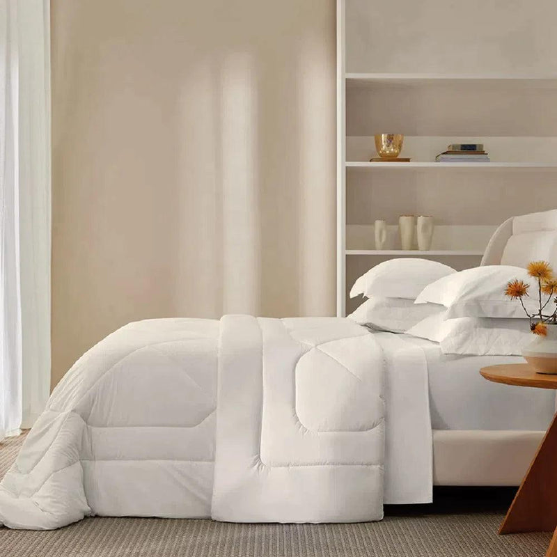 Kit de Cama 1000 Fios Cetim 100% Algodão Egípcio Mirtina Branco/Legno - Lençóis + Fronhas + Edredom - Loja Online